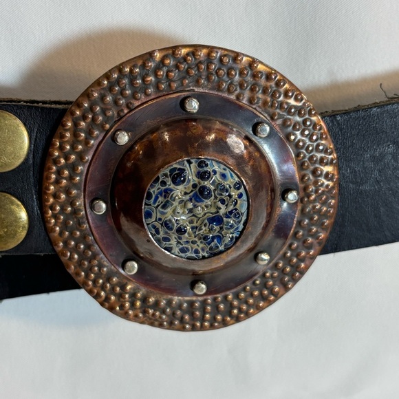 BELT Leather with Decorative Round Buckle Pin Closure Rivets Bohemian Western - Picture 2 of 6